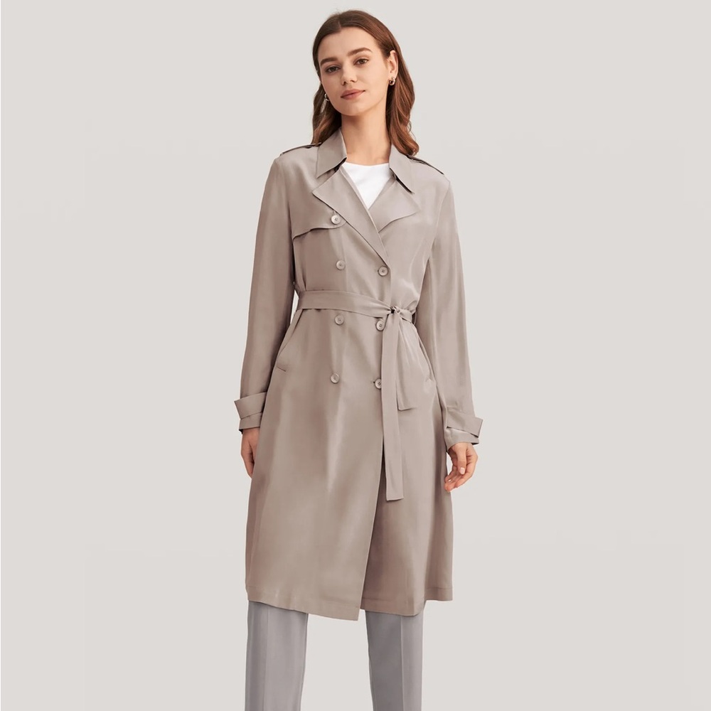 Lilysilk Classic Double-Breasted Silk Trench Coat Size S